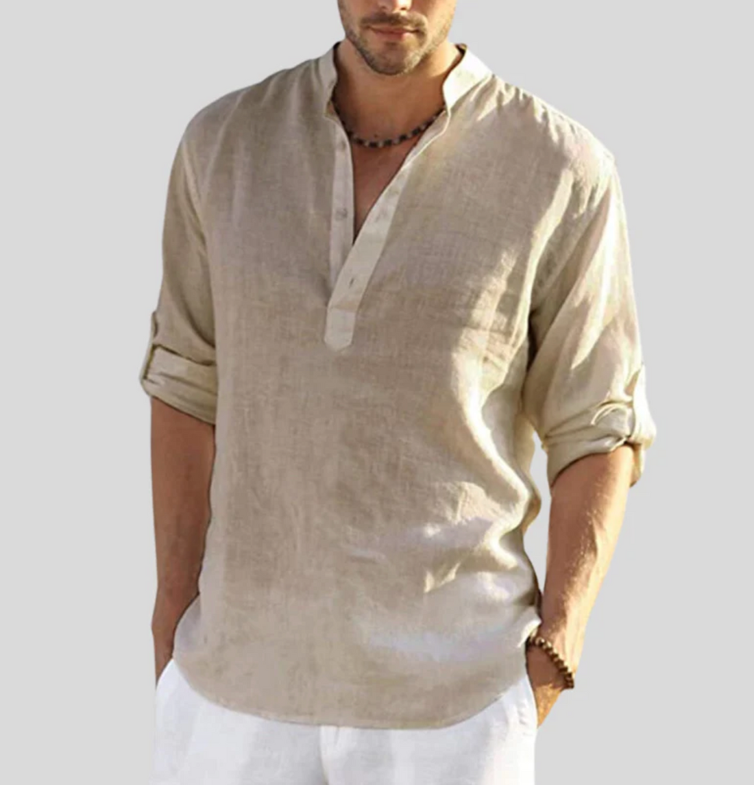 Camisa de lino para hombres de Ansel - Camisa de verano transpirable con pata abotonada y inconveniente
