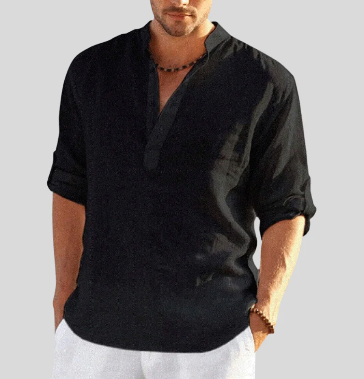Camisa de lino para hombres de Ansel - Camisa de verano transpirable con pata abotonada y inconveniente
