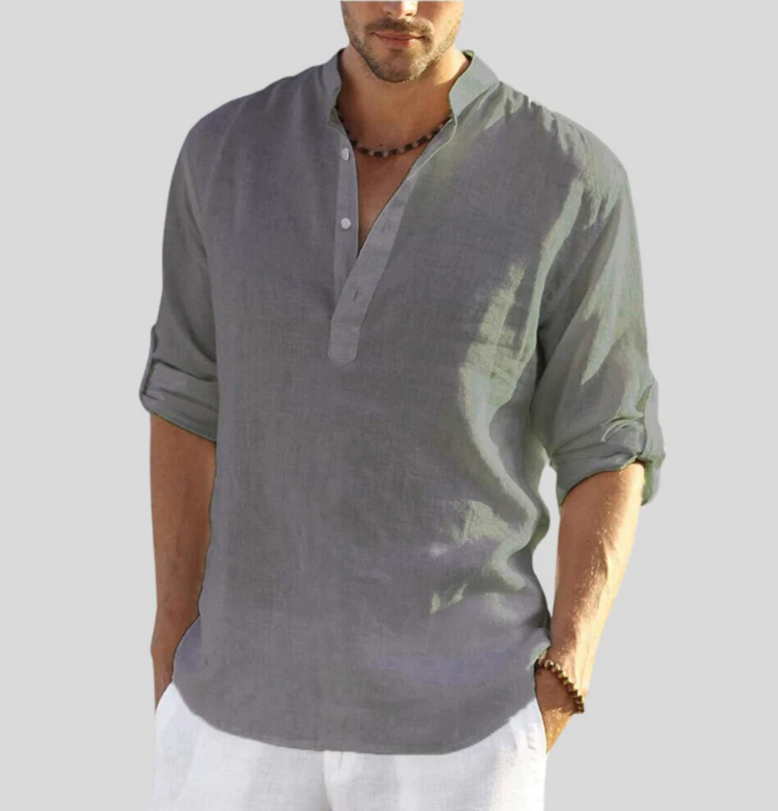 Camisa de lino para hombres de Ansel - Camisa de verano transpirable con pata abotonada y inconveniente