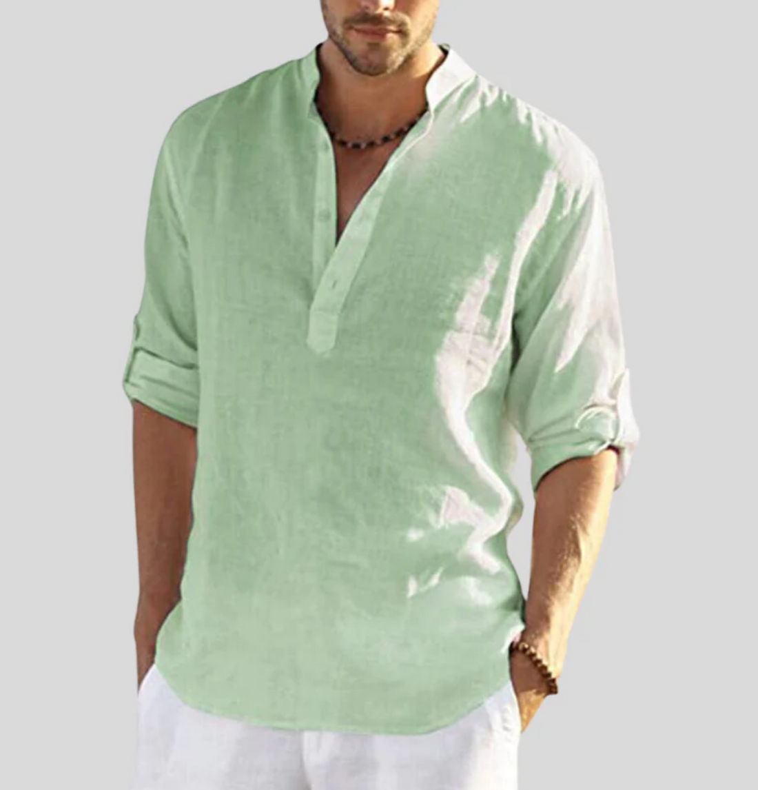 Camisa de lino para hombres de Ansel - Camisa de verano transpirable con pata abotonada y inconveniente