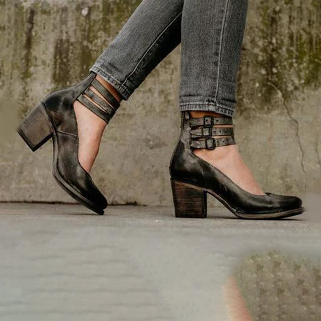 Tacones de mujer Sage: tacones de cuero vegano gruesos con un diseño cómodo y diseño de moda
