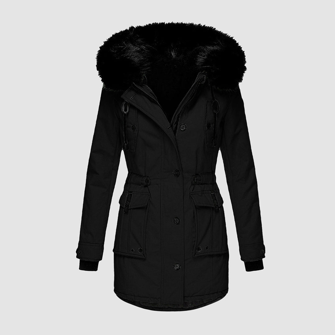 Parka Nori Mujer Elegante – Abrigo de Invierno con Capucha y Cuello de Piel Sintética