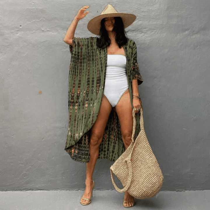 Brenna Robe Kimono Looksy – Imprimé Tie-Dye Bohème & Coupe Mi-Longue Fluide
