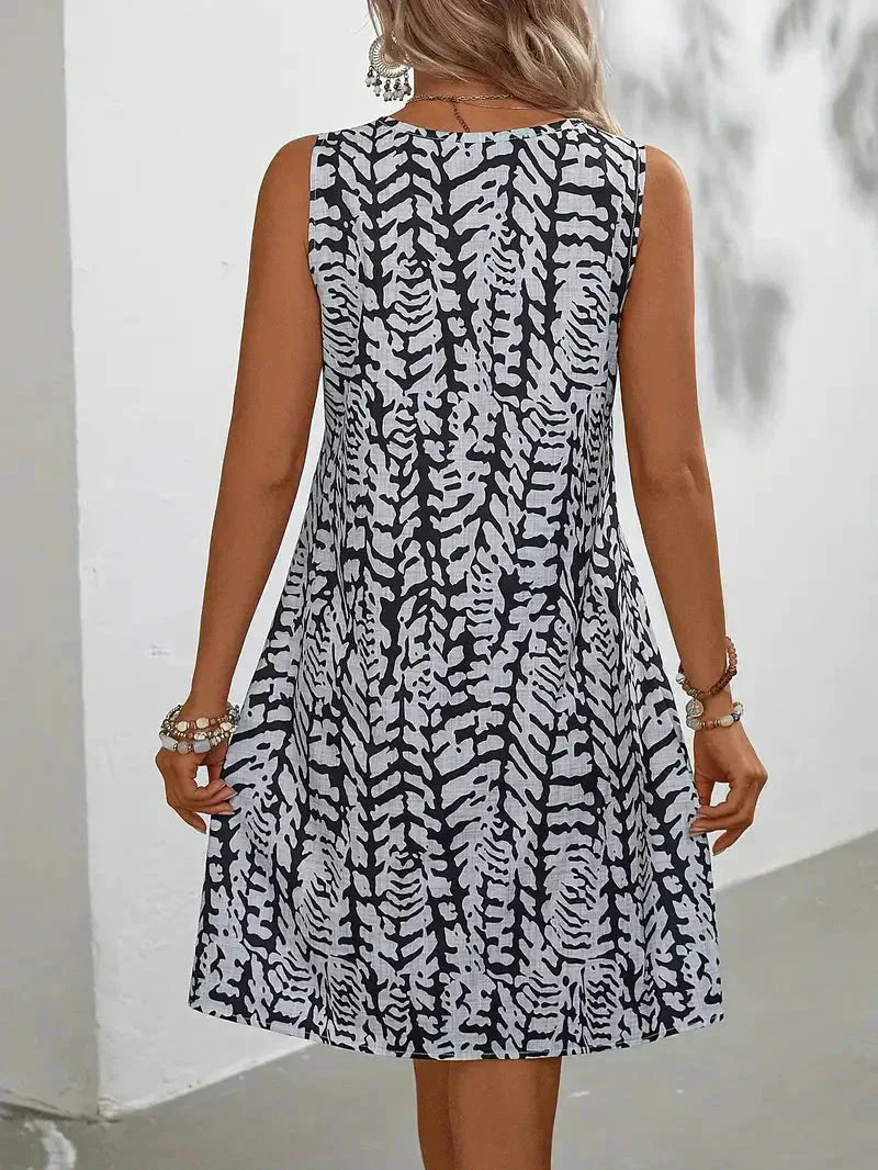 Hannie Robe Mini Imprimée Femme – Robe d’Été Sans Manches en Tissu Léger et Respirant