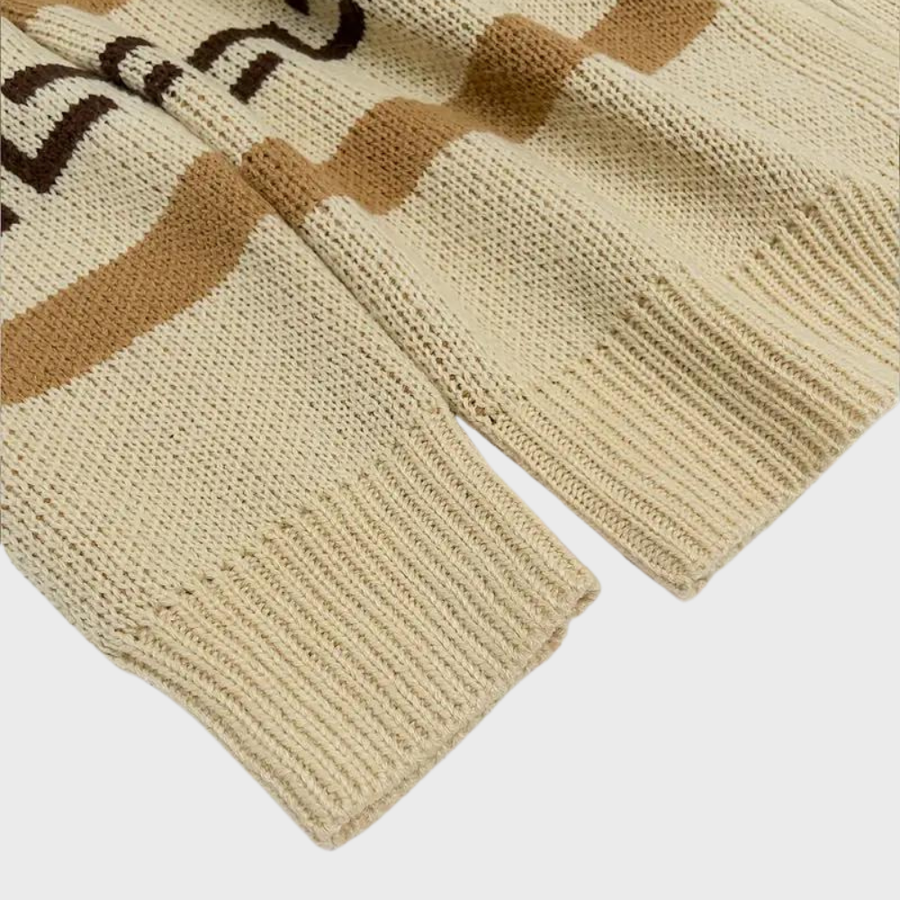 Josh Kardigan Męski Jacquard Western – Gruba Dzianina, Zamek Błyskawiczny i Styl Vintage Outdoor