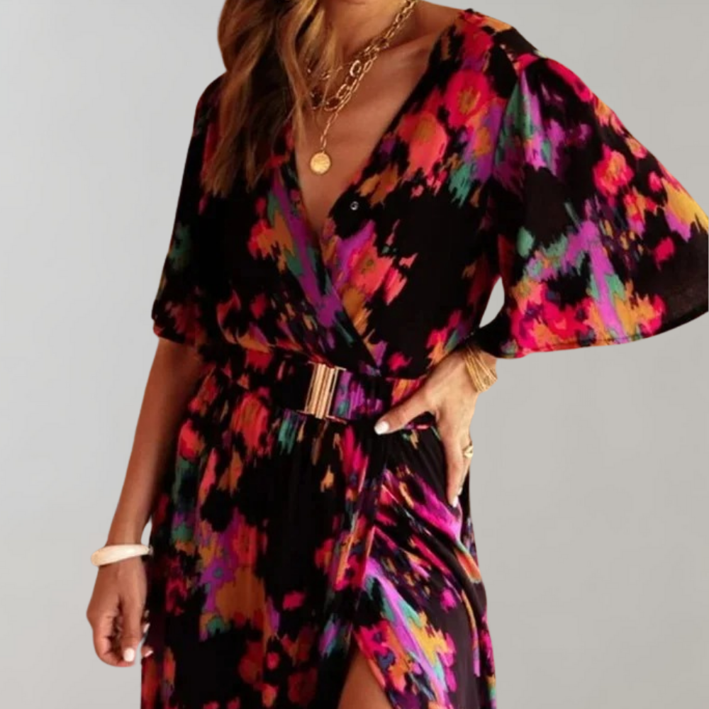 Laurette Robe d’Été Femme – Style Cache-Cœur & Polyester Respirant pour Printemps-Été