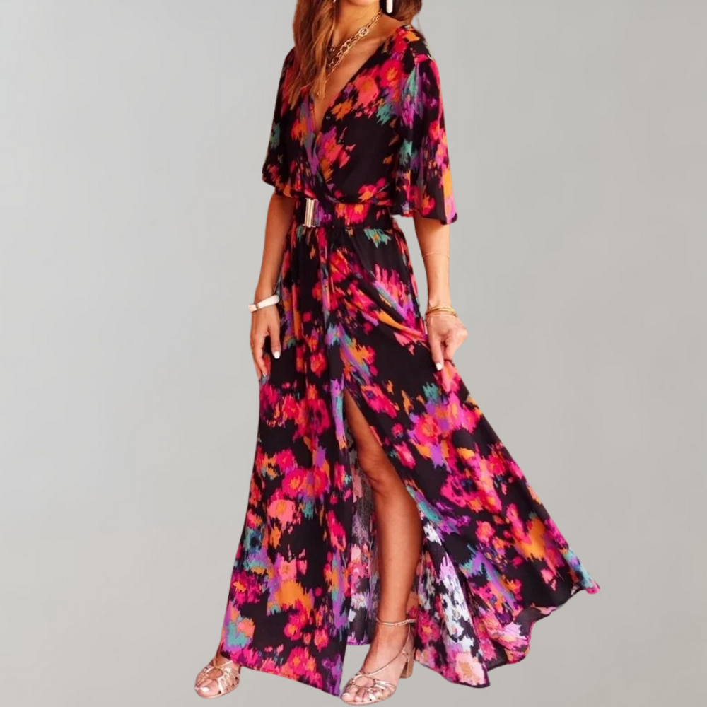 Laurette Robe d’Été Femme – Style Cache-Cœur & Polyester Respirant pour Printemps-Été