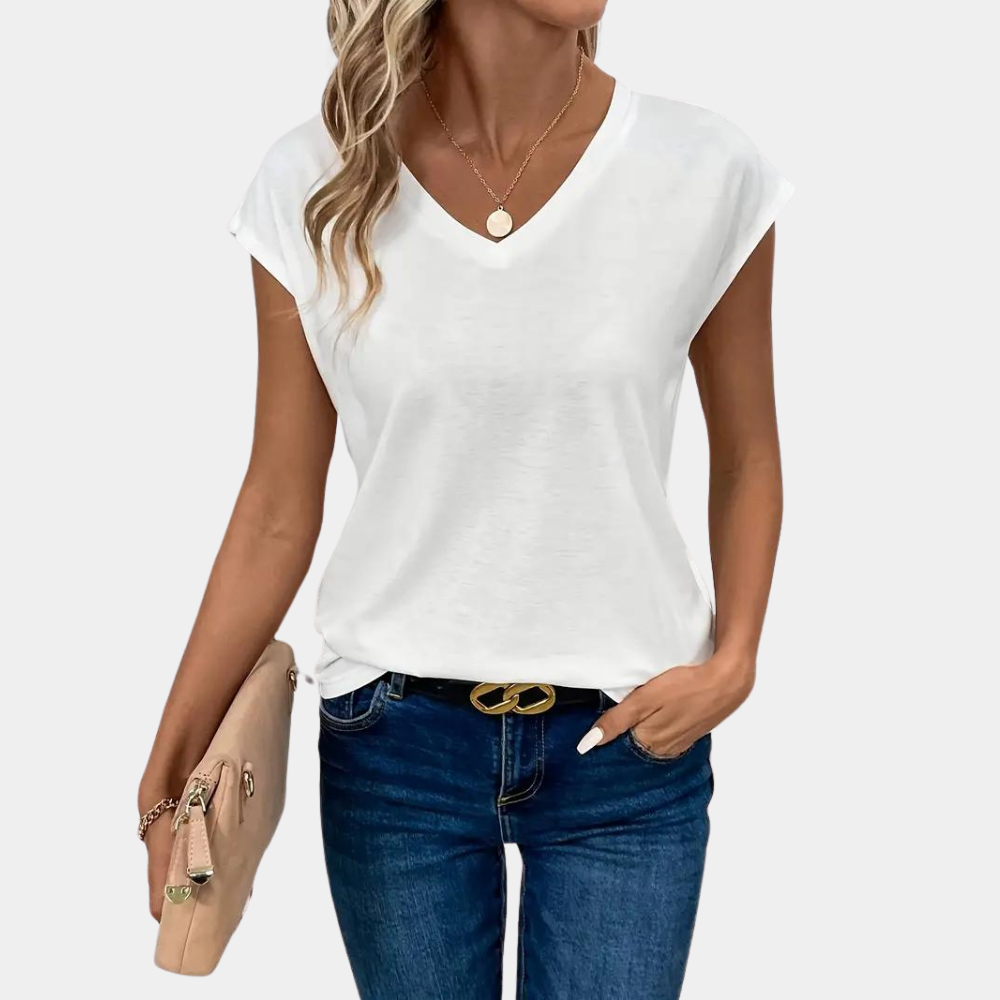 Nahla T-shirt Femme – Col V, Tissu Léger & Respirant pour Confort Quotidien