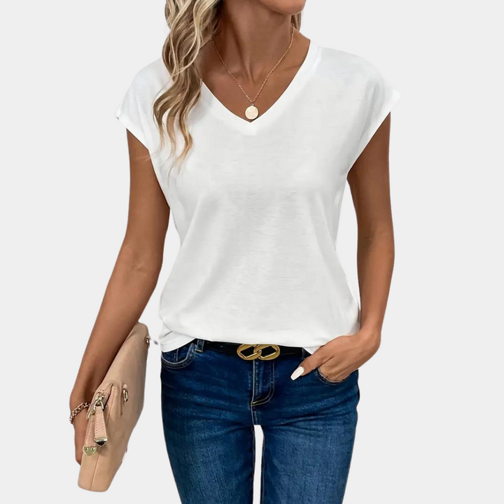 Nahla T-shirt Femme – Col V, Tissu Léger & Respirant pour Confort Quotidien