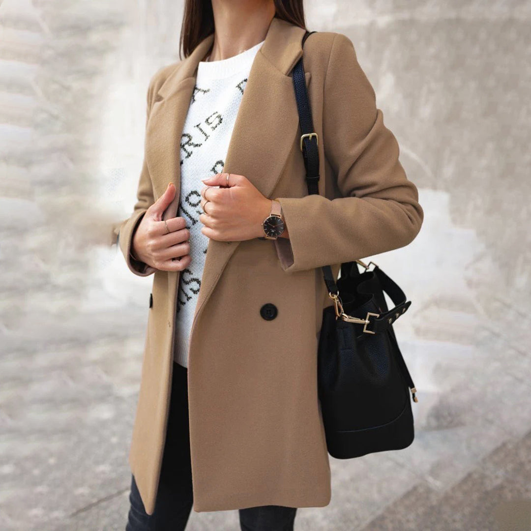 Soleil Manteau Femme – Long Manteau d’Hiver Élégant & Confortable au Style Chic