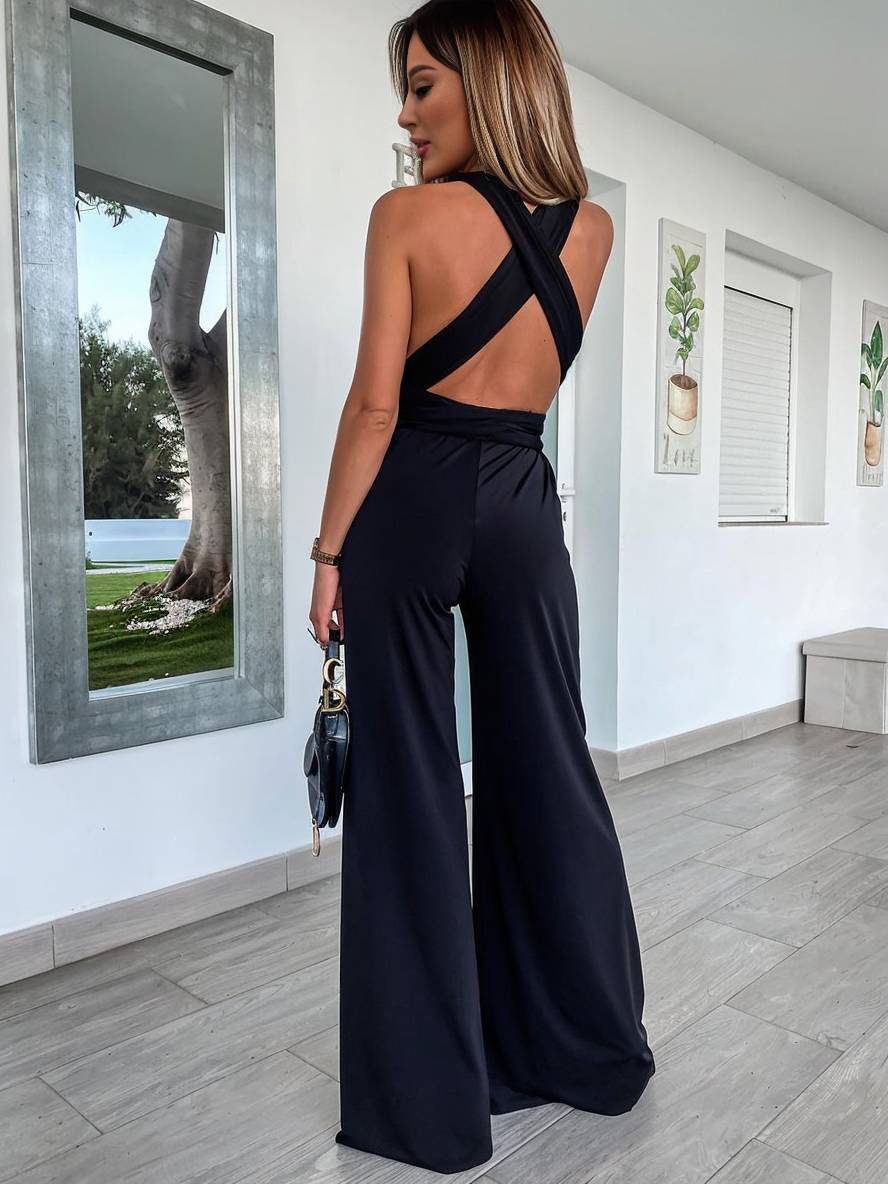 Adlai Combinaison Femme – Pantalon Large Élégant avec Dos Nu & Bandage Croisé pour Mariage