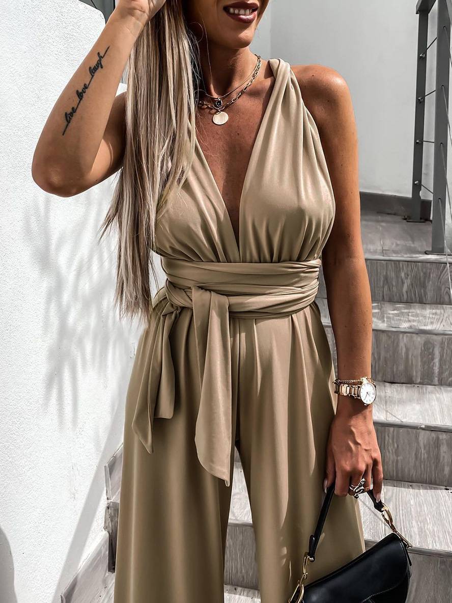 Adlai Combinaison Femme – Pantalon Large Élégant avec Dos Nu & Bandage Croisé pour Mariage