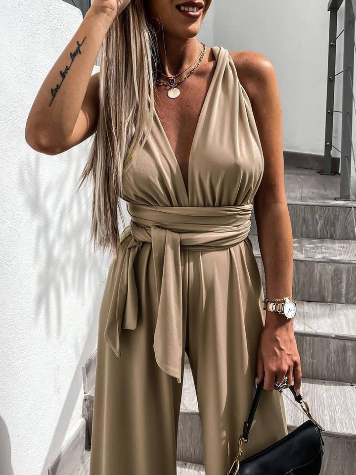 Adlai Combinaison Femme – Pantalon Large Élégant avec Dos Nu & Bandage Croisé pour Mariage