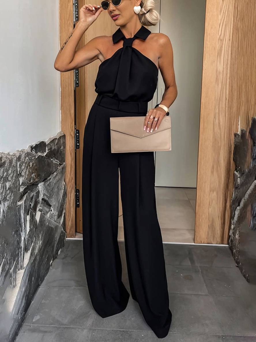 Aliya Combinaison Femme – Combinaison Ample Sans Manches avec Col Chemise, Découpes & Poches