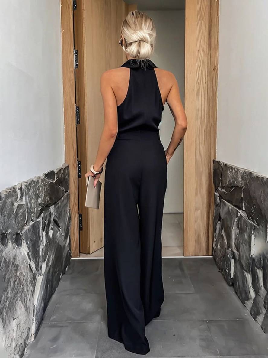 Aliya Combinaison Femme – Combinaison Ample Sans Manches avec Col Chemise, Découpes & Poches