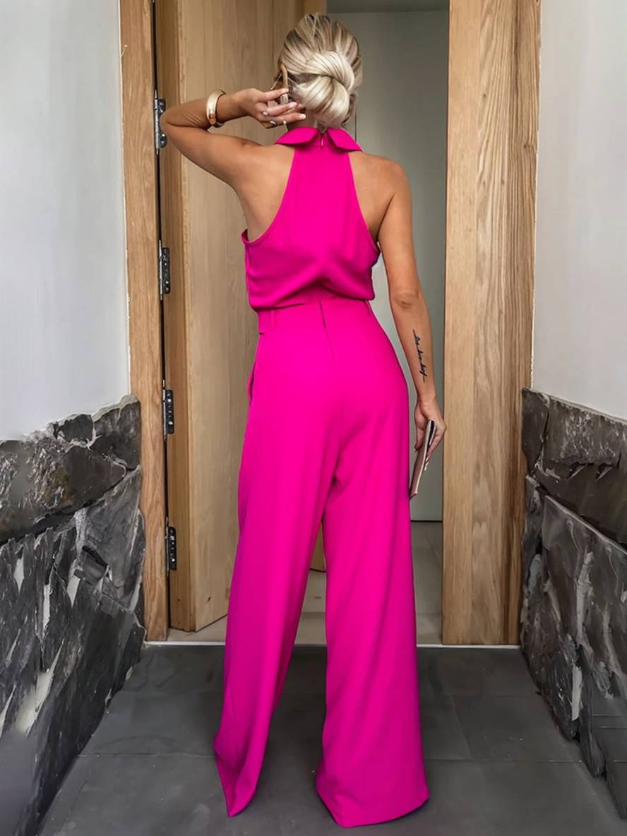 Aliya Combinaison Femme – Combinaison Ample Sans Manches avec Col Chemise, Découpes & Poches