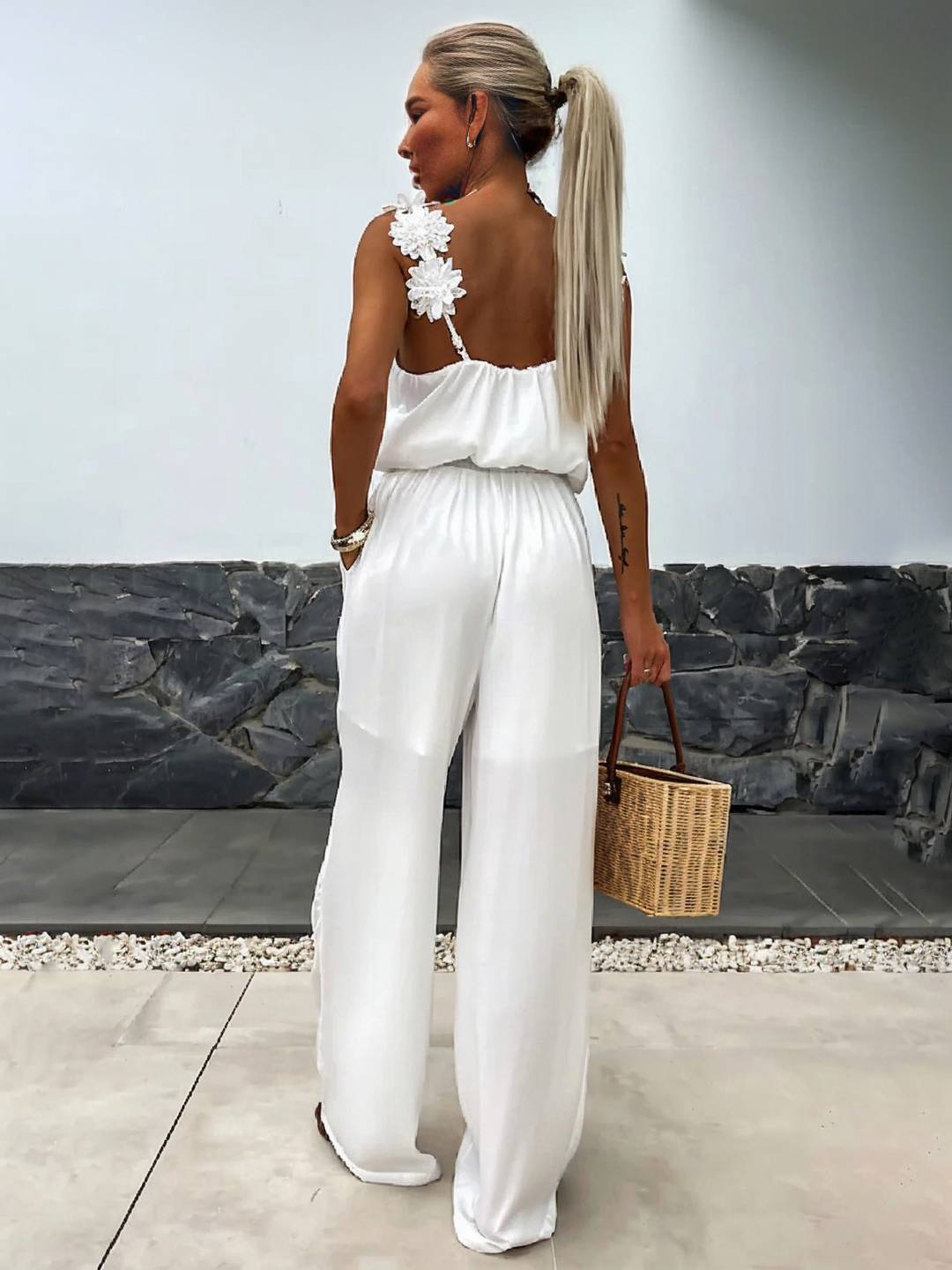Sabrina Combinaison Femme – Combinaison de Vacances Ample et Sans Manches avec Décolleté en V, Poches & Dos Nu