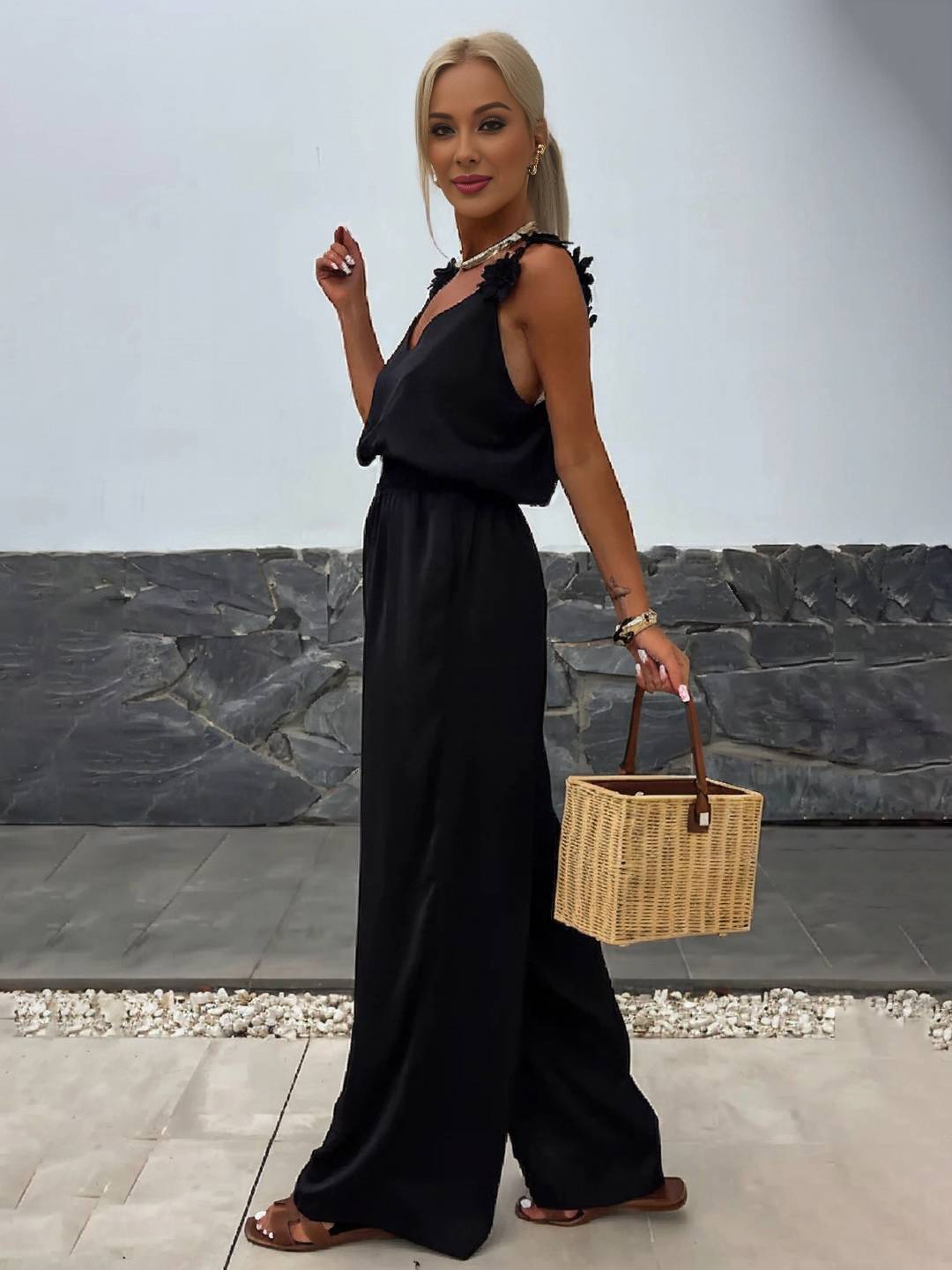 Sabrina Combinaison Femme – Combinaison de Vacances Ample et Sans Manches avec Décolleté en V, Poches & Dos Nu