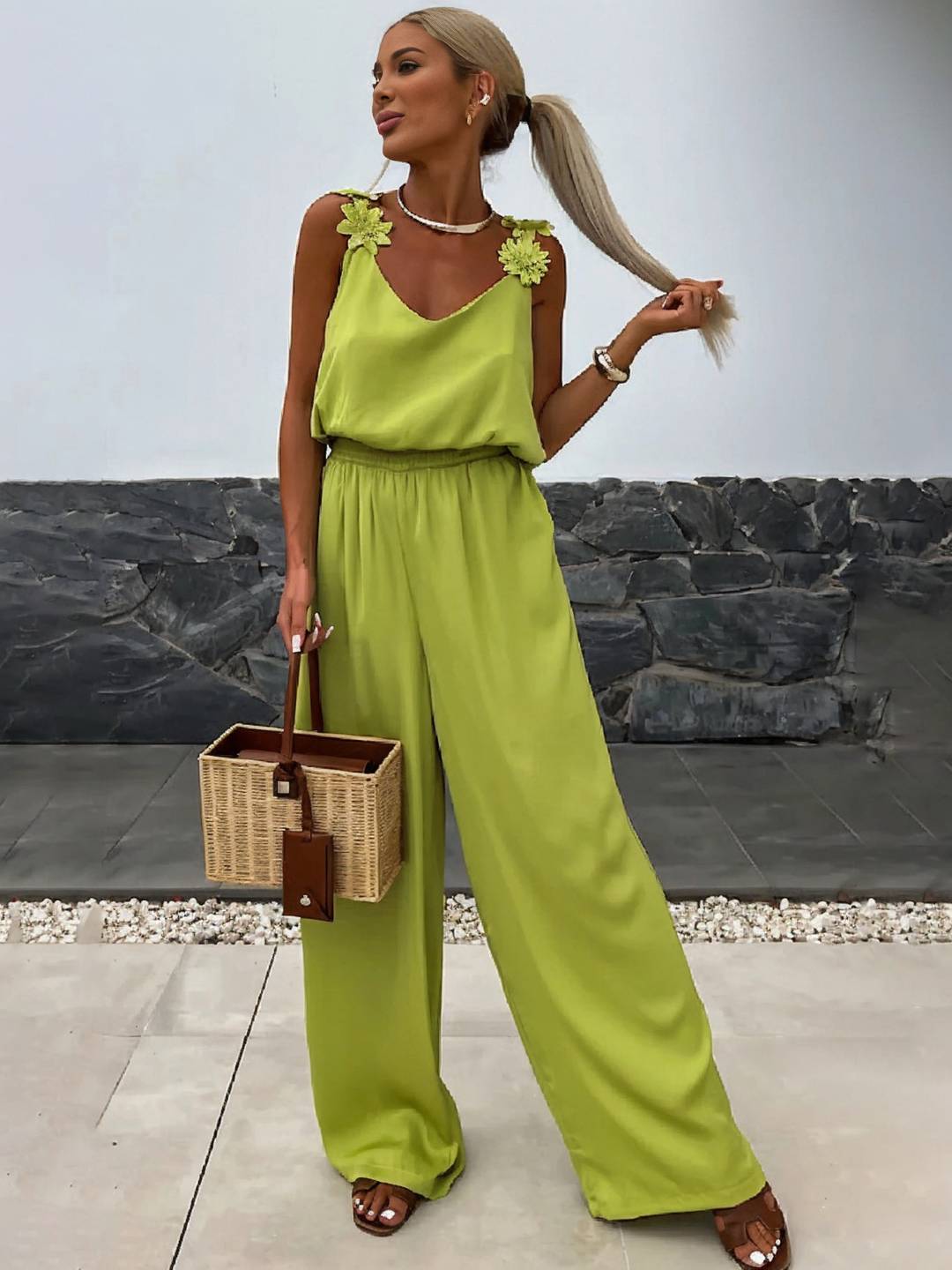 Sabrina Combinaison Femme – Combinaison de Vacances Ample et Sans Manches avec Décolleté en V, Poches & Dos Nu