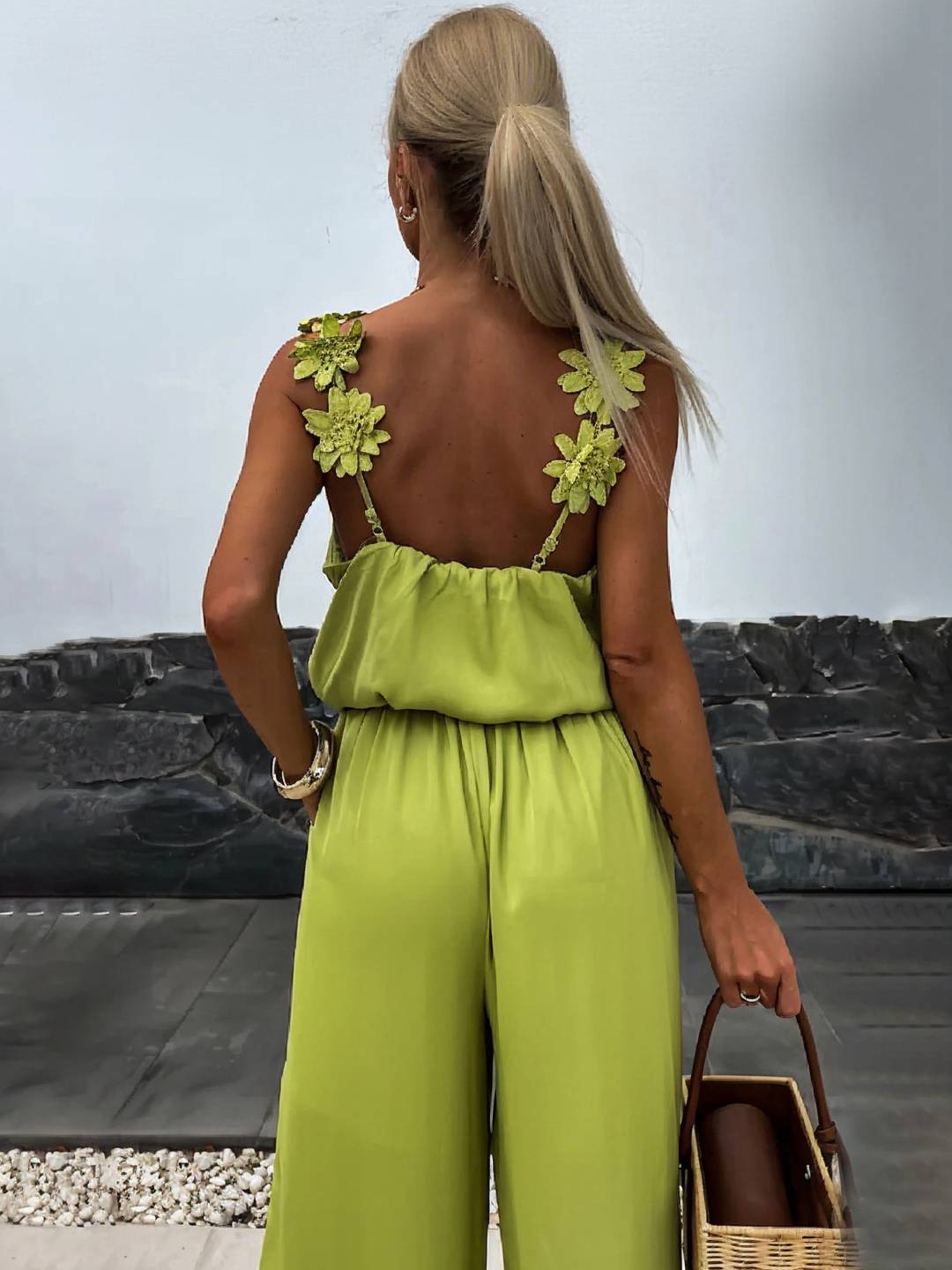 Sabrina Combinaison Femme – Combinaison de Vacances Ample et Sans Manches avec Décolleté en V, Poches & Dos Nu