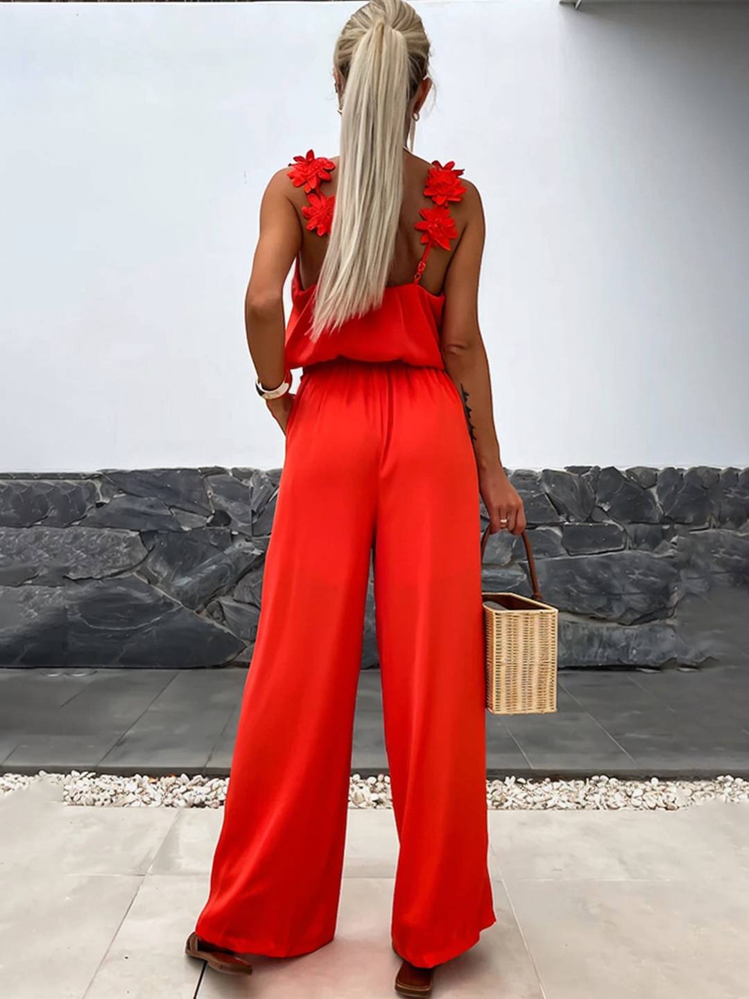 Sabrina Combinaison Femme – Combinaison de Vacances Ample et Sans Manches avec Décolleté en V, Poches & Dos Nu