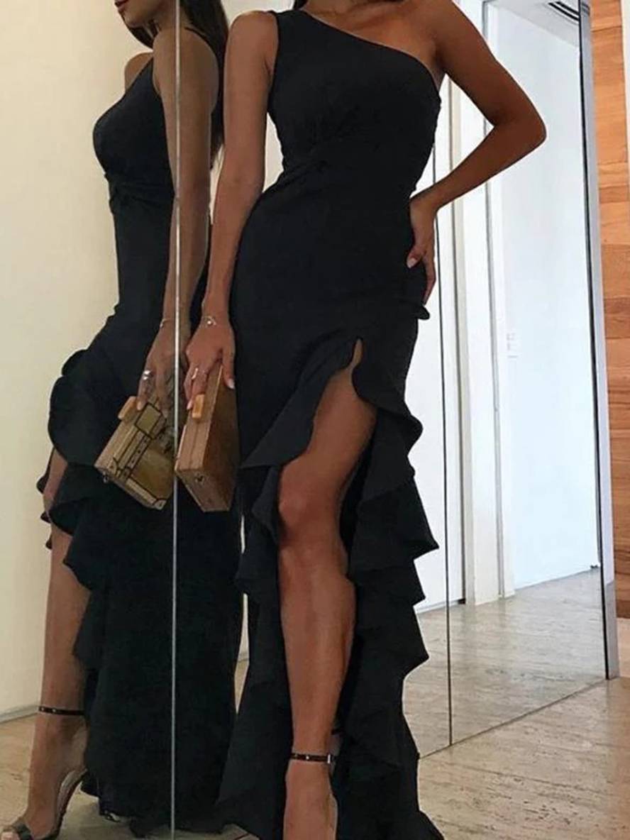 Alice Robe de Soirée Femme – Élégante Longue Robe Sans Manches avec Fente & Détail Asymétrique