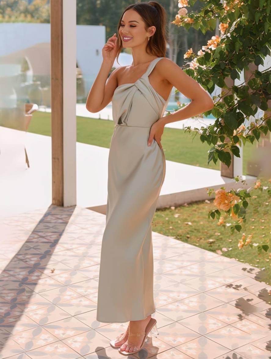 Ariane Robe de Soirée Femme – Élégante Robe Bustier en Satin Sans Manches, Coupe A-Ligne, Parfaite pour un Mariage