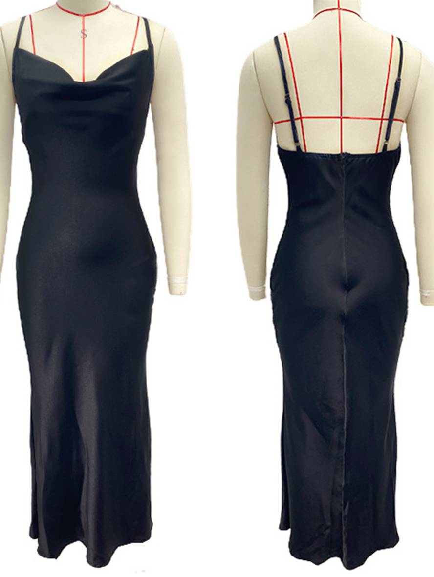 Roselyn Robe de Soirée Femme – Élégante Robe Satinée Sans Manches avec Dos Nu & Bretelles Spaghetti