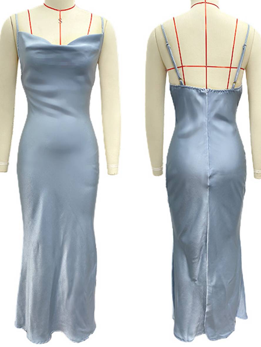 Roselyn Robe de Soirée Femme – Élégante Robe Satinée Sans Manches avec Dos Nu & Bretelles Spaghetti