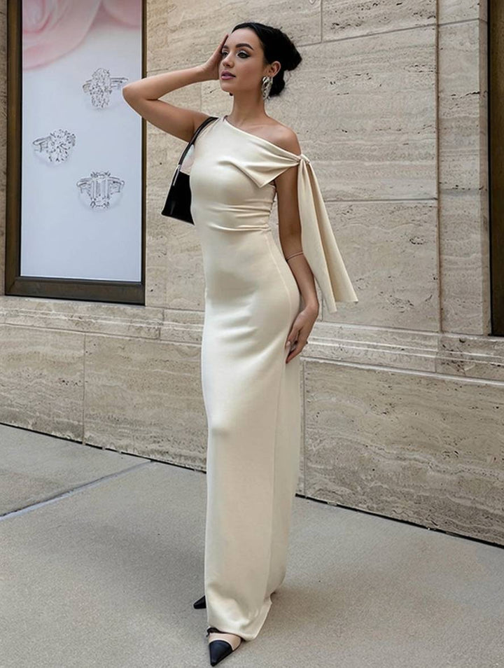 Vestido de noche para mujeres de Winona: elegante vestido unilateral largo sin manga con un diseño simple