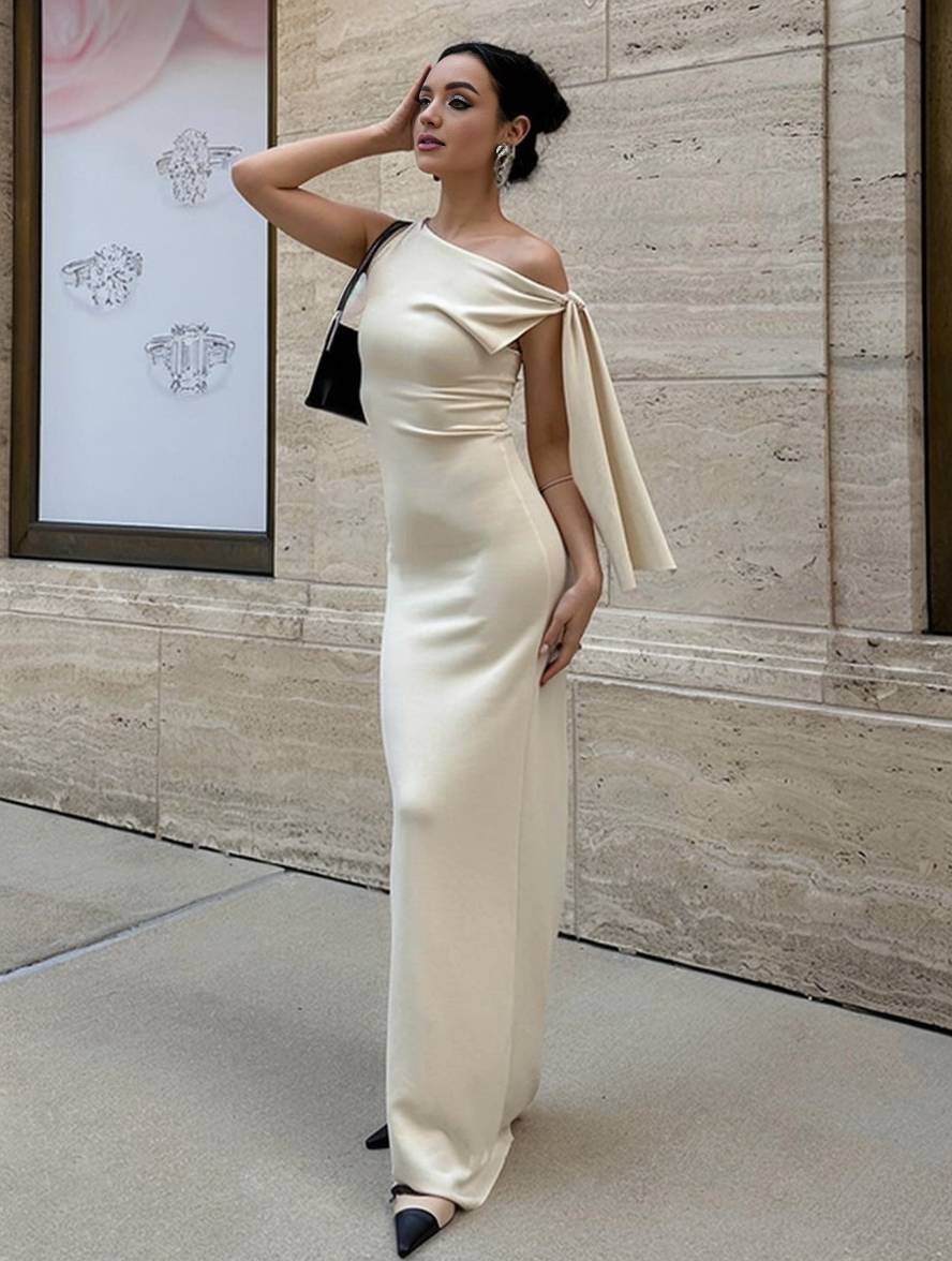 Abito da sera da donna Winona - elegante abito unilaterale lungo senza manica con un design semplice