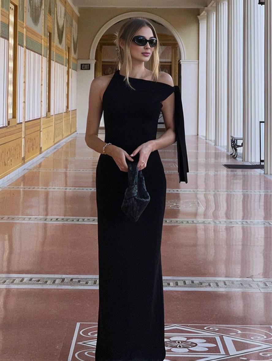 Abito da sera da donna Winona - elegante abito unilaterale lungo senza manica con un design semplice