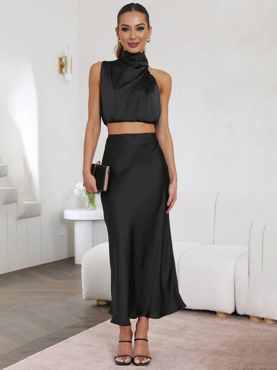 Deserie Robe de Soirée Femme – Élégante Robe Halter Deux Pièces Sans Manches, Parfaite pour un Mariage & une Fête