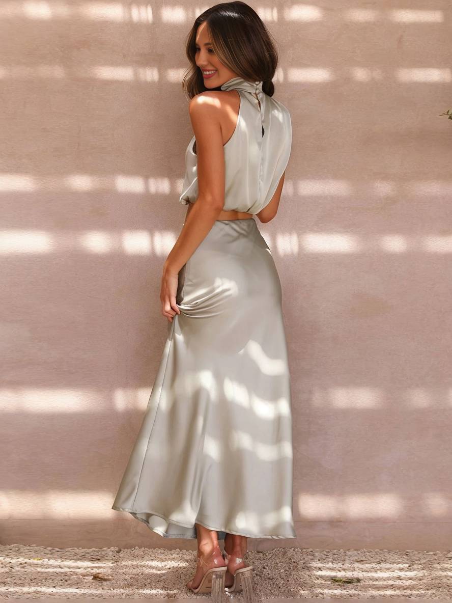 Deserie Robe de Soirée Femme – Élégante Robe Halter Deux Pièces Sans Manches, Parfaite pour un Mariage & une Fête
