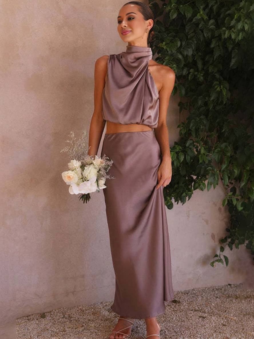 Deserie Robe de Soirée Femme – Élégante Robe Halter Deux Pièces Sans Manches, Parfaite pour un Mariage & une Fête