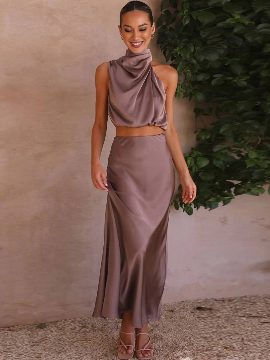 Deserie Robe de Soirée Femme – Élégante Robe Halter Deux Pièces Sans Manches, Parfaite pour un Mariage & une Fête
