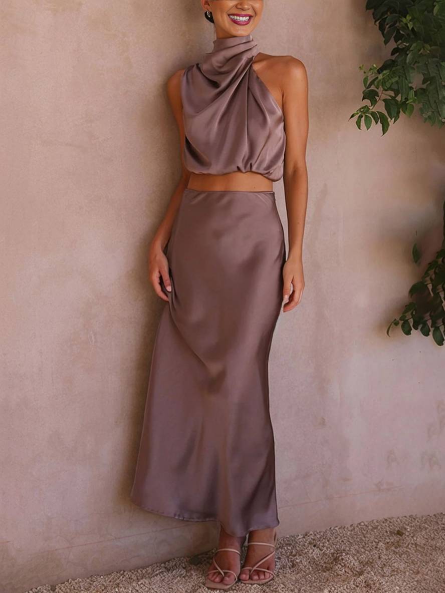 Deserie Robe de Soirée Femme – Élégante Robe Halter Deux Pièces Sans Manches, Parfaite pour un Mariage & une Fête