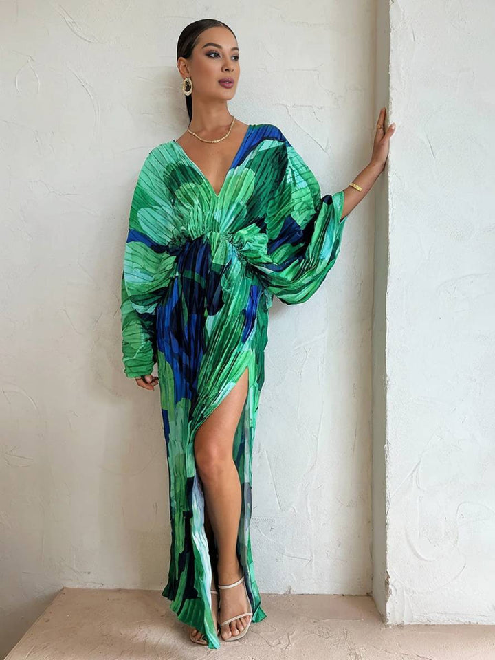 Vestido tropical de Jenica Women's Femenina Amplia con manga de murciélago y elegante hendidura