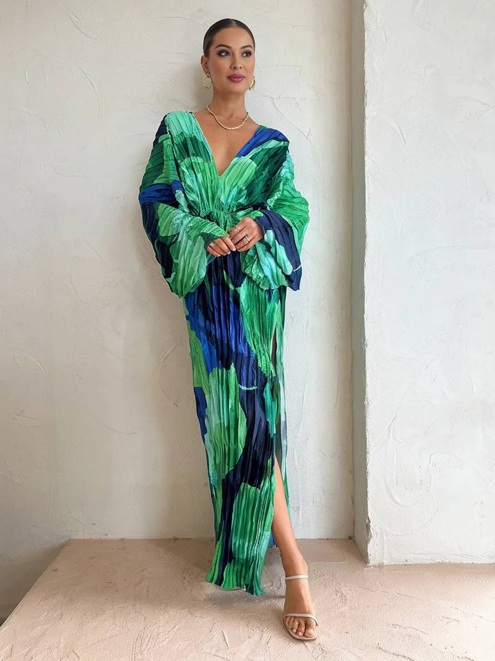 Vestido tropical de Jenica Women's Femenina Amplia con manga de murciélago y elegante hendidura