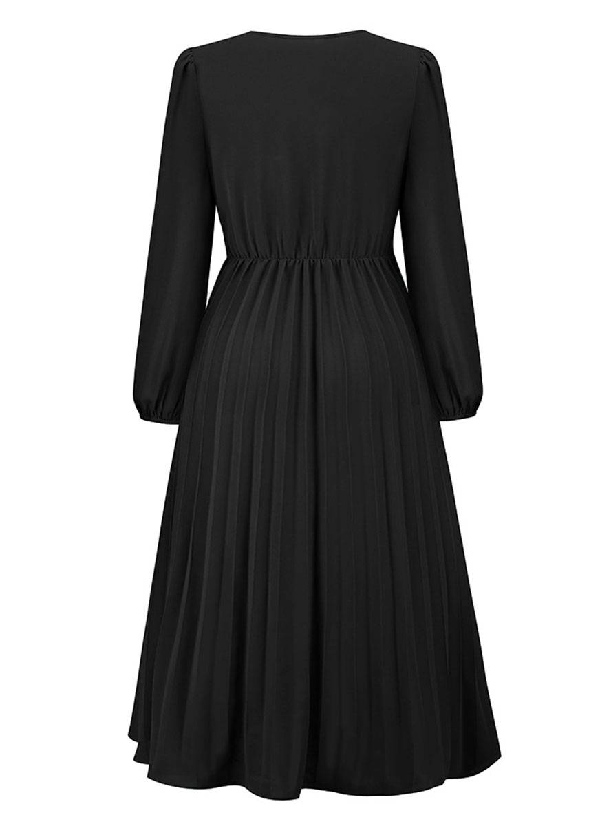 Shiela Robe Femme – Longue Robe Trapèze Plissée avec Ceinture & Manches Longues Élégantes