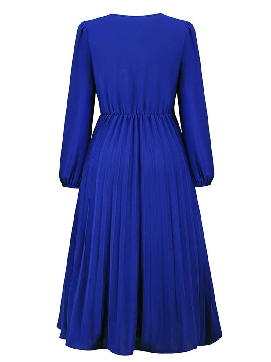 Shiela Robe Femme – Longue Robe Trapèze Plissée avec Ceinture & Manches Longues Élégantes