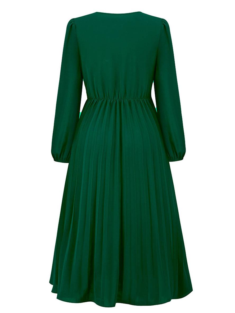 Shiela Robe Femme – Longue Robe Trapèze Plissée avec Ceinture & Manches Longues Élégantes