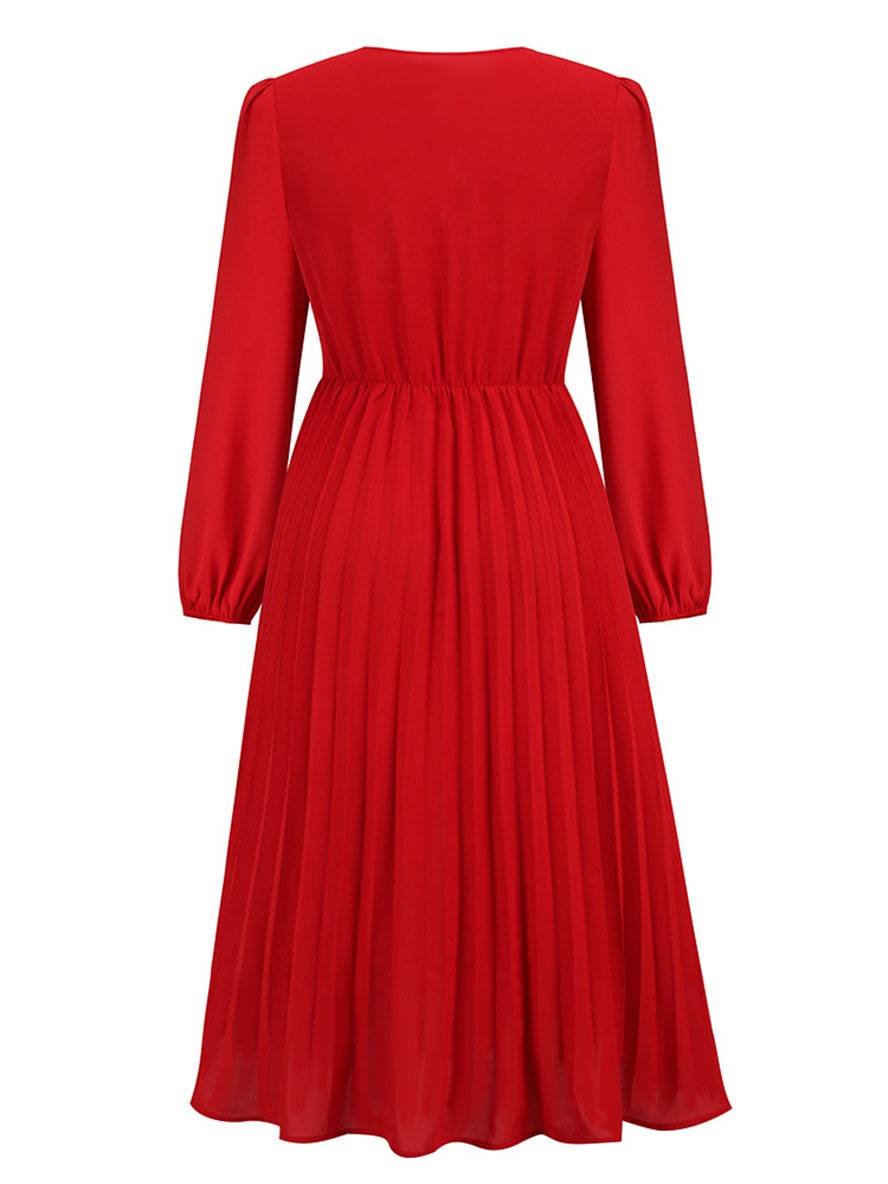 Shiela Robe Femme – Longue Robe Trapèze Plissée avec Ceinture & Manches Longues Élégantes