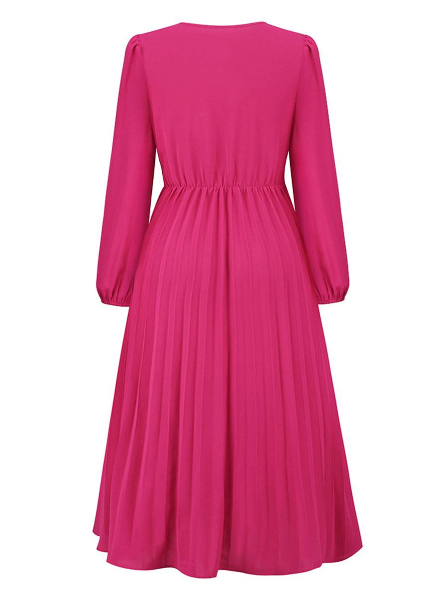 Shiela Robe Femme – Longue Robe Trapèze Plissée avec Ceinture & Manches Longues Élégantes