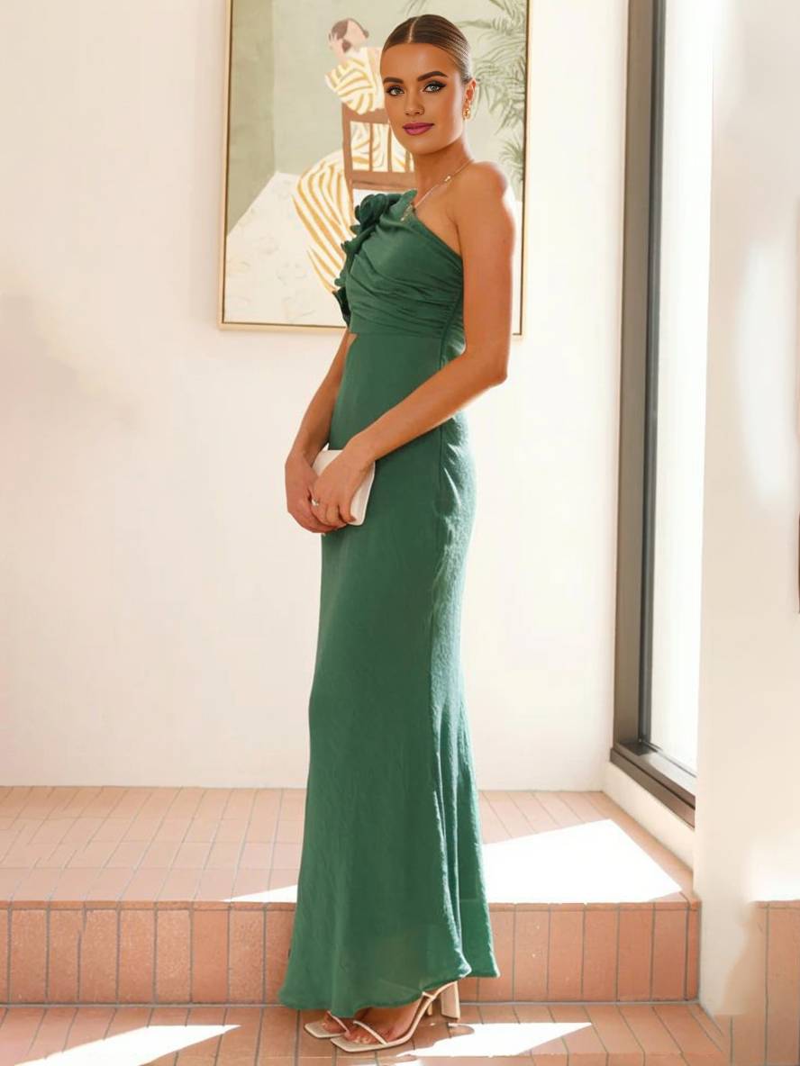 Shamine Robe de Soirée Femme – Longue Robe Asymétrique à Une Épaule avec Découpes Élégantes et Sans Manches