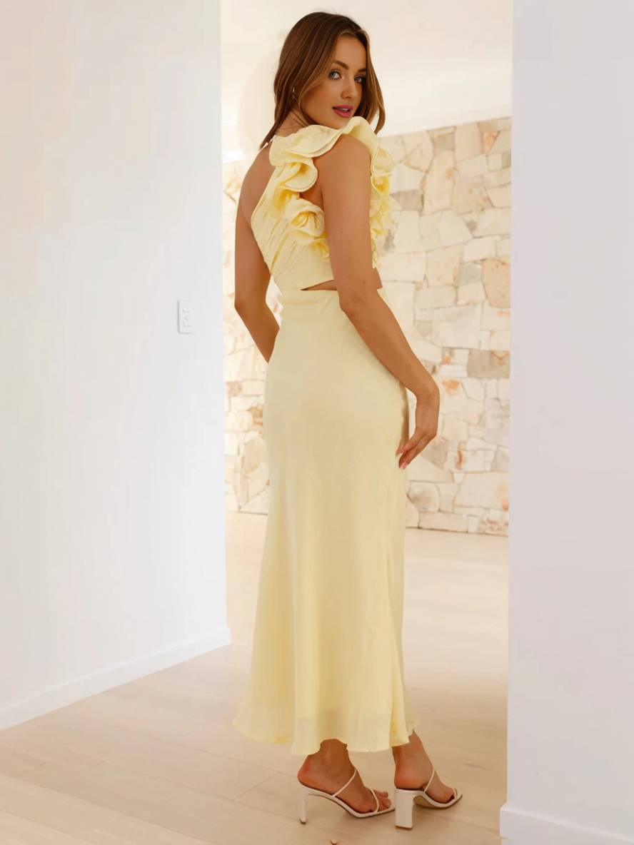 Vestido de noche de mujer Shamine: el vestido asimétrico largo tiene un hombro con cortes elegantes y de manga