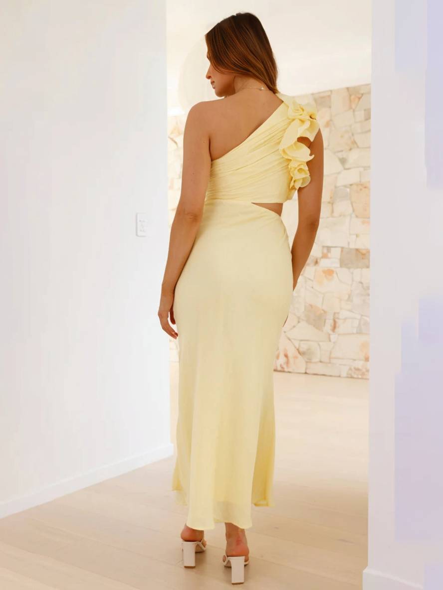 Vestido de noche de mujer Shamine: el vestido asimétrico largo tiene un hombro con cortes elegantes y de manga