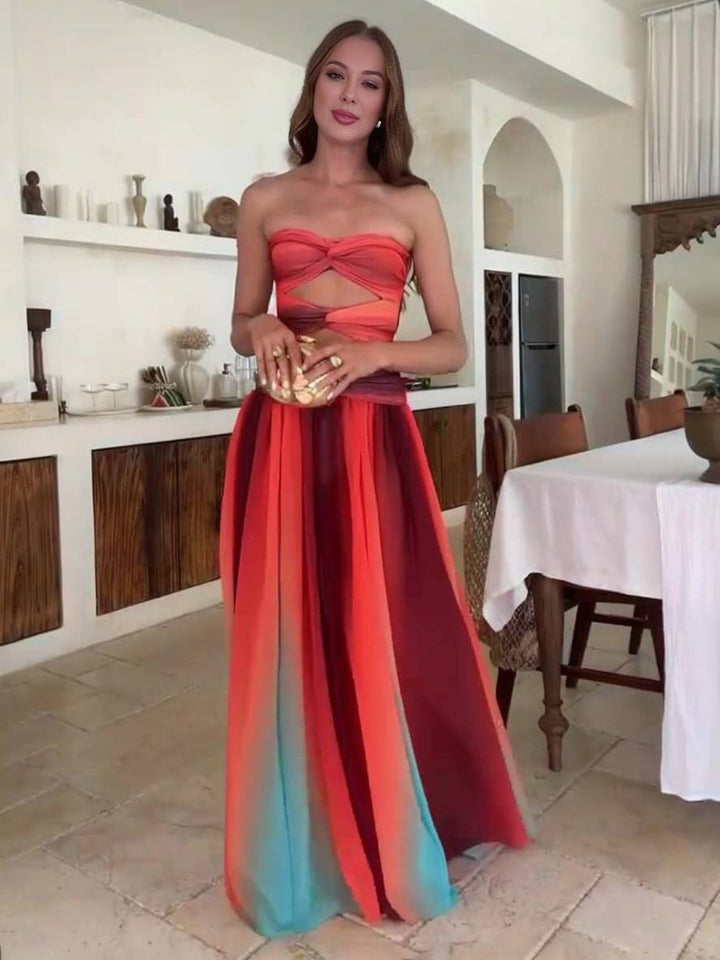Vestido para mujeres de Janica Long - Bustier sin mangas en muselina elegante y degradada de verano