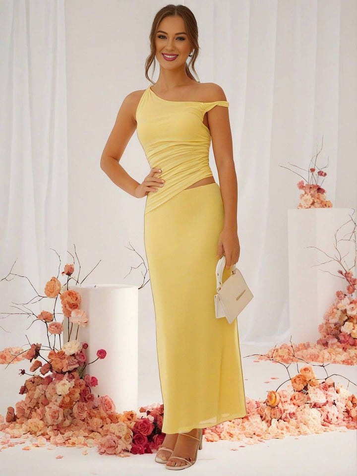 Shaina Robe de Soirée Femme – Élégante Robe en Tulle Asymétrique avec Découpes & Coupe Fluide