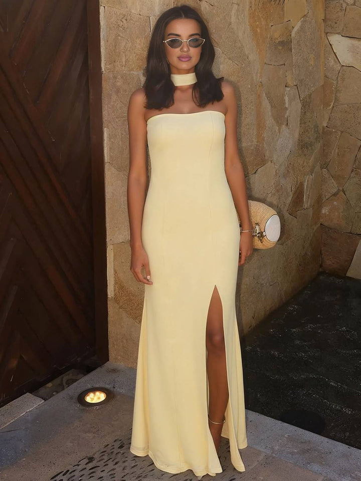 Aurora Robe de Soirée Femme – Élégante Robe Maxi Sans Bretelles avec Fente pour Gala & Occasions Festives